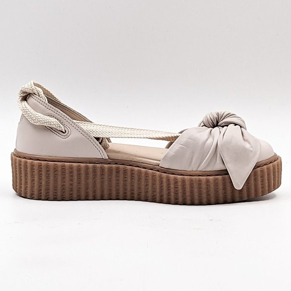 Puma Fenty X Rihanna Women Creeper Bow Cream Leather Platform Sandals size 6.5 - Picture 9 of 11